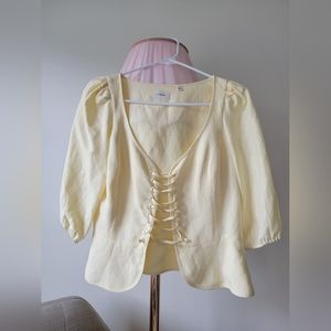 NWOT Aritzia Santal Linen Lace-up Puff Sleeve Top
